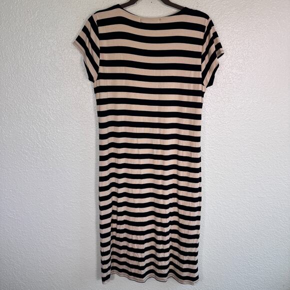 Rachel Parcell T Shirt Dress Womens XL Stripe Rayon Jersey Casual Soft Black Tan - Picture 2 of 11